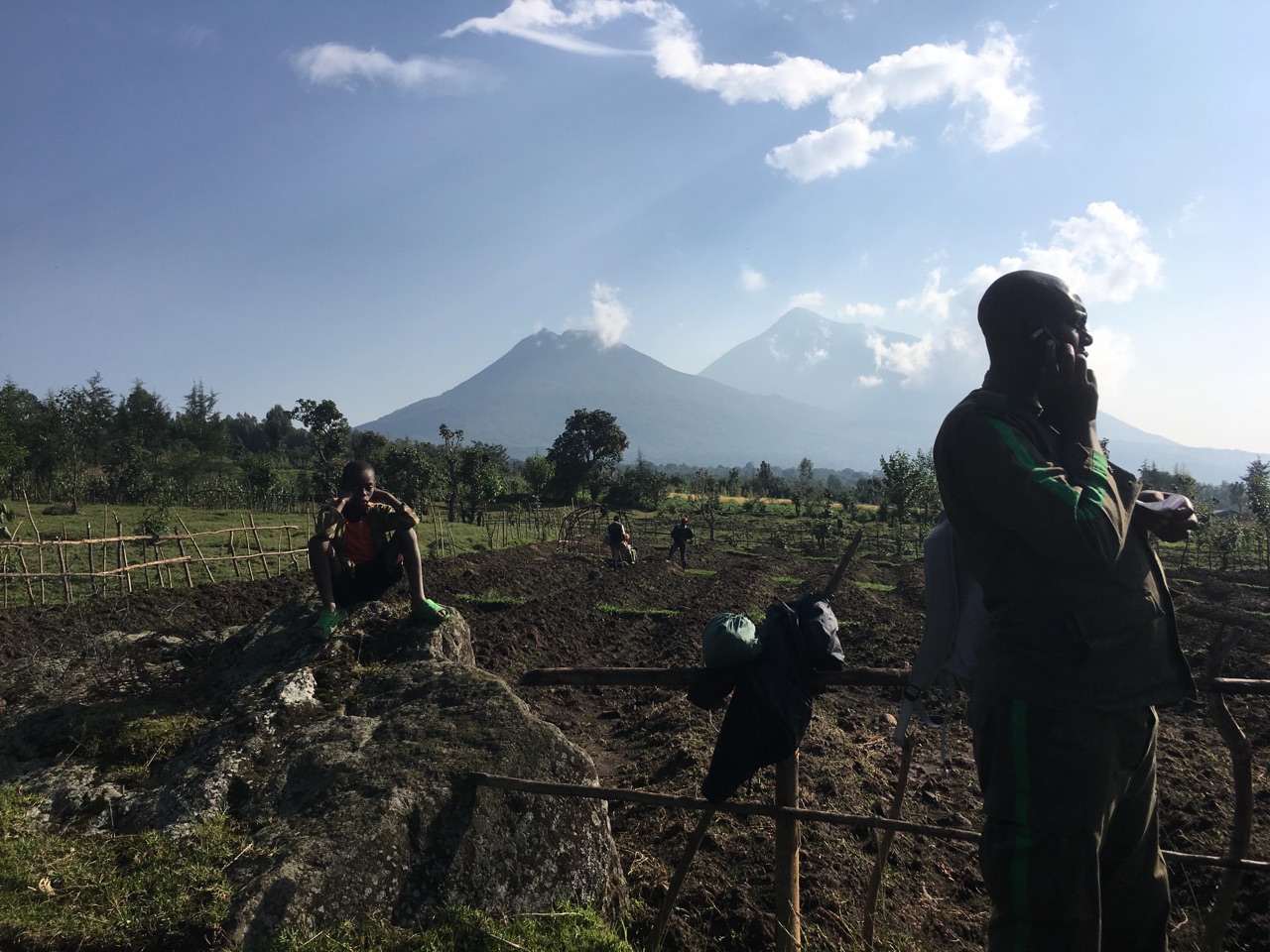 Food-security and recovery work in a farming community below the Virunga volcanoes.